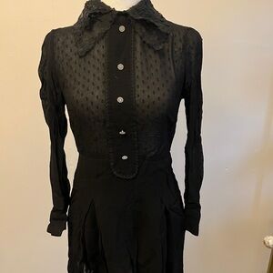 Zara Elegant Black Long Sleeve Dress with Textured Collar